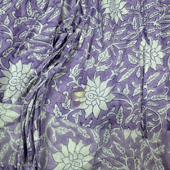 Alix Of Bohemia Willa Ruffle Collar Tie Shirt Blouse Womens Small Purple Floral - Picture 3 of 11